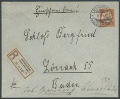 DSWA 16 BRIEF, 1901, 30 Pf. Rötlichorange/rotschwarz Auf Mattgelblichorange Auf Einschreibbrief Mit Seltenem R-Zettel Ei - Duits-Zuidwest-Afrika