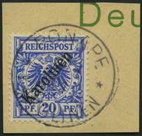 KAROLINEN 4I BrfStk, 1899, 20 Pf. Diagonaler Aufdruck, Prachtbriefstück, Gepr. Jäschke-L., Mi. (160.-) - Isole Caroline