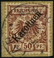 KAROLINEN 6I BrfStk, 1899, 50 Pf. Diagonaler Aufdruck, Prachtbriefstück, Fotoattest Steuer, Mi. 1800.- - Isole Caroline