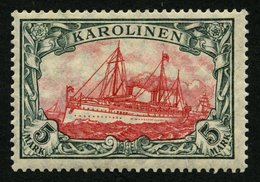 KAROLINEN 22IA *, 1915, 5 M. Grünschwarz/dunkelkarmin, Mit Wz., Friedensdruck, Falzreste, Pracht, Mi. 240.- - Karolinen