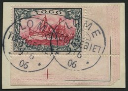 TOGO 19 BrfStk, 1900, 5 M. Grünschwarz/bräunlichkarmin, Ohne Wz., Untere Rechte Bogenecke, Kabinettbriefstück - Togo