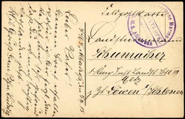 MSP VON 1914 - 1918 (Minendampfer ALBATROSS), 5.3.1915, Violetter Briefstempel (1. Form), Feldpost-Ansichtskarte Von Bor - Marítimo