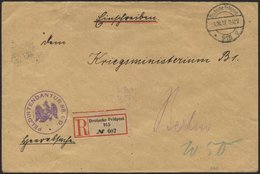 DT. FP IM BALTIKUM 1914/18 DEUTSCHE FELDPOST 915 * A, 1.10.17, Auf Heeressache, Einschreiben An Das Kriegsministerium B1 - Lettland