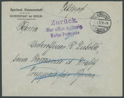 FELDPOST I.WK 1917, Feldpostbrief An Das Kommando Der Kraftf. Truppen Für Syrien Mit Violettem L3 Zurück. Nur Offen Zulä - Used Stamps