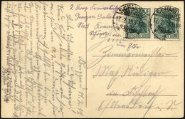 FELDPOST I.WK 70 Paar BRIEF, 1919, 5 Pf. Grün Im Waagerechten Paar Auf Postkarte Aus SCHANDAU/Sächs. Schweiz Mit Handsch - Usados