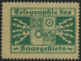 SAARGEBIET **, Grüne Vignette Telegraphie Des Saargebiets, Pracht - Sonstige & Ohne Zuordnung