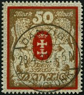 FREIE STADT DANZIG 100Xa O, 1922, 50 M. Rot/gold, Wz. X, Pracht, Mi. 140.- - Other & Unclassified