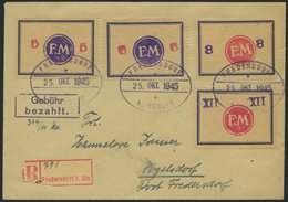 FREDERSDORF Sp BRIEF, 1945, 5 - XII Pf., Rahmengröße 43x31.5 Mm, Große Wertziffern, 5 - 8 Pf. Mit Abart Wertziffern Seit - Correos Privados & Locales