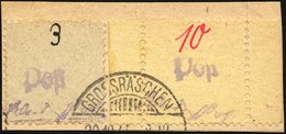 GROSSRÄSCHEN 6S BrfStk, 1945, 10 Pf. Auf Gelb Mit Seitenrändern, Mit 3 Pf. Zusatzfrankatur (Mi.Nr. 1) Auf Briefstück, Pr - Postes Privées & Locales