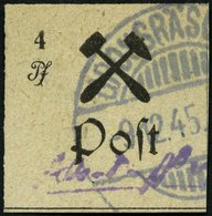 GROSSRÄSCHEN 14BIII O, 1945, 4 Pf. Schwarz Auf Weiß, Ungezähnt, Type III, Pracht, Mi. 250.- - Private & Lokale Post