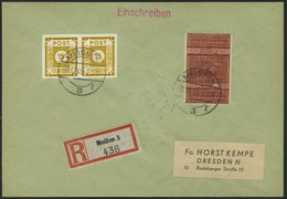 MEISSEN 38aBDD BRIEF, 1945, 12 Pf. Braunrot Wiederaufbau, Ungezähnt, Doppeldruck, Mit Zusatzfrankatur Auf Kempe-Einschre - Private & Local Mails