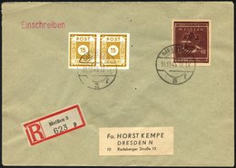 MEISSEN 38bB BRIEF, 1945, 12 Pf. Dunkellilabraun Wiederaufbau Mit Zusatzfrankatur Auf Kempe-Einschreibbrief, Pracht, Gep - Private & Local Mails