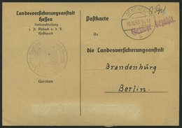 ALL. BES. GEBÜHR BEZAHLT BENSHEIM, 10.12.45, Violetter L1 Gebühr Bezahlt, Prachtkarte - Autres & Non Classés