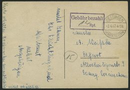 ALL. BES. GEBÜHR BEZAHLT DETTINGEN (HOHENZOLLERN), 3.4.47, Violetter R2 Gebühr Bezahlt/ Rpf, Handschriftlich 12 Eingefüg - Autres & Non Classés