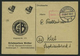 ALL. BES. GEBÜHR BEZAHLT GELSENKIRCHEN, 27.10.47, Roter R1 Gebühr Bezahlt, Auf Drucksachen-Preisliste Eines Briefmarkenh - Sonstige & Ohne Zuordnung