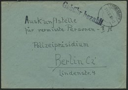 ALL. BES. GEBÜHR BEZAHLT GRÖNENBACH, 21.6.56, L1 Gebühr Bezahlt, Brief An Die Auskunftstelle Für Vermisste Personen In B - Autres & Non Classés