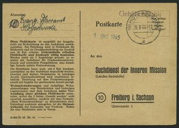 ALL. BES. GEBÜHR BEZAHLT HOYERSWERDA, 26.9.45, Violetter L1 Gebühr Bezahlt, Suchdienstkarte, Pracht - Sonstige & Ohne Zuordnung