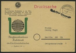 ALL. BES. GEBÜHR BEZAHLT KIRCHHEIMBOLANDEN, 2.4.46, R1 Gebühr Bezahlt, Prachtkarte - Other & Unclassified