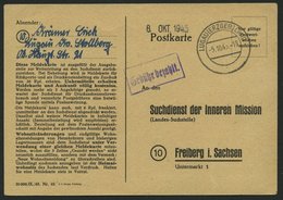 ALL. BES. GEBÜHR BEZAHLT LUGAU (ERZGEBIRGE), 5.10.45, Violetter R1 Gebühr Bezahlt, Suchdienstkarte, Pracht - Sonstige & Ohne Zuordnung