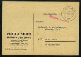 ALL. BES. GEBÜHR BEZAHLT MEININGEN, 28.12.45, Roter L1 Gebühr Bezahlt, Auf Drucksachen-Werbekarte, Pracht - Sonstige & Ohne Zuordnung