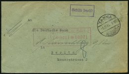 ALL. BES. GEBÜHR BEZAHLT TANNA (KR SCHLEIZ), 3.9.45, Violetter R1 Gebühr Bezahlt Auf Bankbrief, Feinst - Sonstige & Ohne Zuordnung