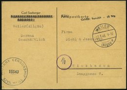 ALL. BES. GEBÜHR BEZAHLT WEILER I. ALLGÄU, 22.3.46, L1 Gebühr Bezahlt - 12 Pfg, Postkarte Nach Wiebaden Mit Amerikanisch - Autres & Non Classés