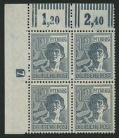 ALLIIERTE BES. 947DZ **, 1947, 12 Pf. Grau Mit Druckereizeichen 7 (negativ) Im Oberen Linken Eckrandviererblock, Pracht - Otros & Sin Clasificación