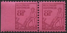 MECKLENBURG-VORPOMMERN 11xaUl **, 1945, 8 Pf. Magenta Auf Lilarosa, Links Ungezähnt, Im Waagerechten Paar Mit Normaler M - Other & Unclassified