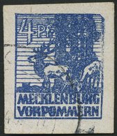 MECKLENBURG-VORPOMMERN 30VII O, 1946, 4 Pf. Dunkelultramarin Mit Abart Obere Rechte Ecke Gebrochen, Hirschkuh Mit Geweih - Otros & Sin Clasificación