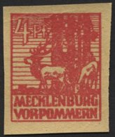 MECKLENBURG-VORPOMMERN 31yaG **, 1946, 4 Pf. Lebhaftbräunlichrot, Druck Auf Gummiseite, Herstellungsbedingte Papierknitt - Otros & Sin Clasificación