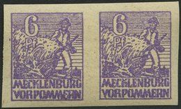 MECKLENBURG-VORPOMMERN 33yeU Paar **, 1946, 6 Pf. Grauviolett, Graues Papier, Ungezähnt, Im Waagerechten Paar, Rückseiti - Autres & Non Classés