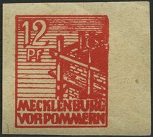 MECKLENBURG-VORPOMMERN 36ybU **, 1946, 12 Pf. Rot, Graues Papier, Ungezähnt, Pracht, Gepr. Kramp, Mi. 60.- - Otros & Sin Clasificación