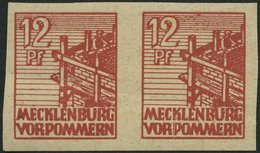 MECKLENBURG-VORPOMMERN 36ydU Paar **, 1946, 12 Pf. Braunrot, Graues Papier, Ungezähnt, Im Waagerechten Paar, Diagonaler  - Other & Unclassified