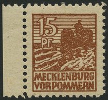 MECKLENBURG-VORPOMMERN 37ybb **, 1946, 15 Pf. Schwärzlichgelbbraun, Graues Papier, Pracht, Gepr. Kramp, Mi. 180.- - Autres & Non Classés