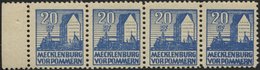 MECKLENBURG-VORPOMMERN 38yc **, 1946, 20 Pf. Schwärzlichgrauultramarin (Feld 54) Im Viererstreifen Mit 3x Mi.Nr. 38ya, P - Other & Unclassified