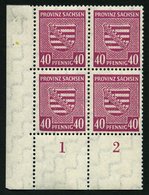 PROVINZ SACHSEN 84Xa VB **, 1945, 40 Pf. Dunkellilarosa, Wz. 1X, Im Unteren Linken Eckrandviererblock, Dabei Plattenfehl - Andere & Zonder Classificatie