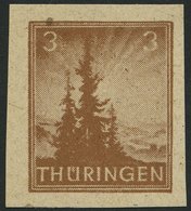 THÜRINGEN 92AYz1U **, 1945, 3 Pf. Orangebraun, Spargummierung, Dickes Papier, Steigende Papierstreifung, Ungezähnt, Prac - Otros & Sin Clasificación