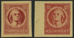 THÜRINGEN 97AXaqU **, 1945, 12 Pf. Karminrot, Vollgummierung, Graues Kartonpapier, Ungezähnt Und Deutlicher Abklatsch, P - Otros & Sin Clasificación