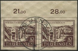 THÜRINGEN 112yI O, 1946, 10 Pf. Wiederaufbau Mit Abart Springbrunnen über Wertangabe (Feld 3), Im Oberrandpaar Mit Norma - Otros & Sin Clasificación