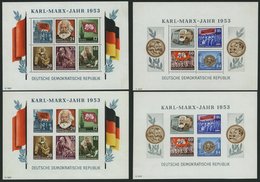 DDR Bl. 8/9A/BYII **, 1953, Marx-Blocks (4), Alle Mit Wz. 2YII, Pracht, Mi. 600.- - Gebraucht