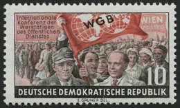 DDR 452I **, 1955, 10 Pf. Weltgewerkschaftsbund Mit Abart Weißer Fleck An Der Rechten Kragenspitze, Pracht, Mi. 120.- - Usados