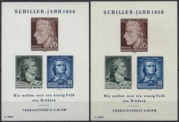 DDR Bl. 12IV **, 1955, Block Schiller Mit Abart Vorgezogener Fußstrich Bei J, Beide Wz., 2 Prachtblocks - Oblitérés