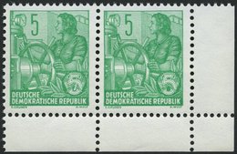 DDR 577AI **, 1957, 5 Pf. Fünfjahresplan, Gezähnt A, Mit Abart Weißer Keil In Der 5 Des Emblems, Im Paar Mit Normaler Ma - Used Stamps