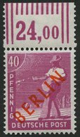 BERLIN 29WOR **, 1949, 40 Pf. Rotaufdruck, Walzendruck, Oberrandstück, Pracht, Gepr. D. Schlegel, Mi. 400.- - Autres & Non Classés