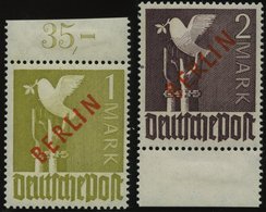 BERLIN 33/4 **, 1949, 1 Und 2 M. Rotaufdruck, 2 Prachtwerte, Gepr. A. Schlegel, Mi. 850.- - Otros & Sin Clasificación