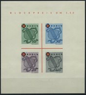 BADEN Bl. 2II/II (*), 1949, Block Rotes Kreuz, Type II: Farbfleck Unten An Der 40, Falzreste Im Ungummierten Rand, Prach - Autres & Non Classés