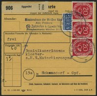 BUNDESREPUBLIK 130 Paar BRIEF, 1954, 20 Pf. Posthorn, 3x, Dabei Ein Waagerechtes Paar, Als Mehrfachfrankatur Auf Paketka - Oblitérés