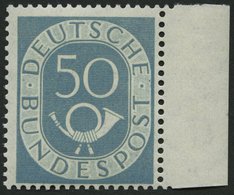 BUNDESREPUBLIK 134 **, 1952, 50 Pf. Posthorn, Rechtes Randstück, Pracht, Gepr. Schlegel, Mi. 200.- - Usados