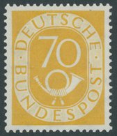 BUNDESREPUBLIK 136 *, 1952, 70 Pf. Posthorn, Falzrest, Pracht, Mi. 180.- - Used Stamps