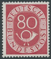 BUNDESREPUBLIK 137 *, 1952, 80 Pf. Posthorn, Falzrest, Ein Paar Kürzere Zähne Sonst Pracht, Mi. 180.- - Oblitérés